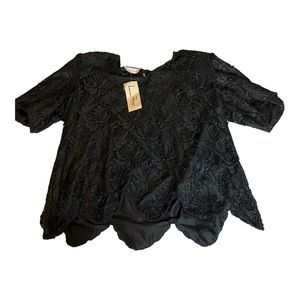 Laurence Kazar Black Beaded 80’s Formal Dressy Blouse Top